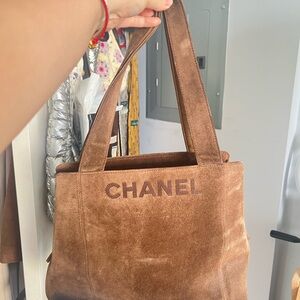 Vintage Chanel Brown Suede LAX Tote Bag